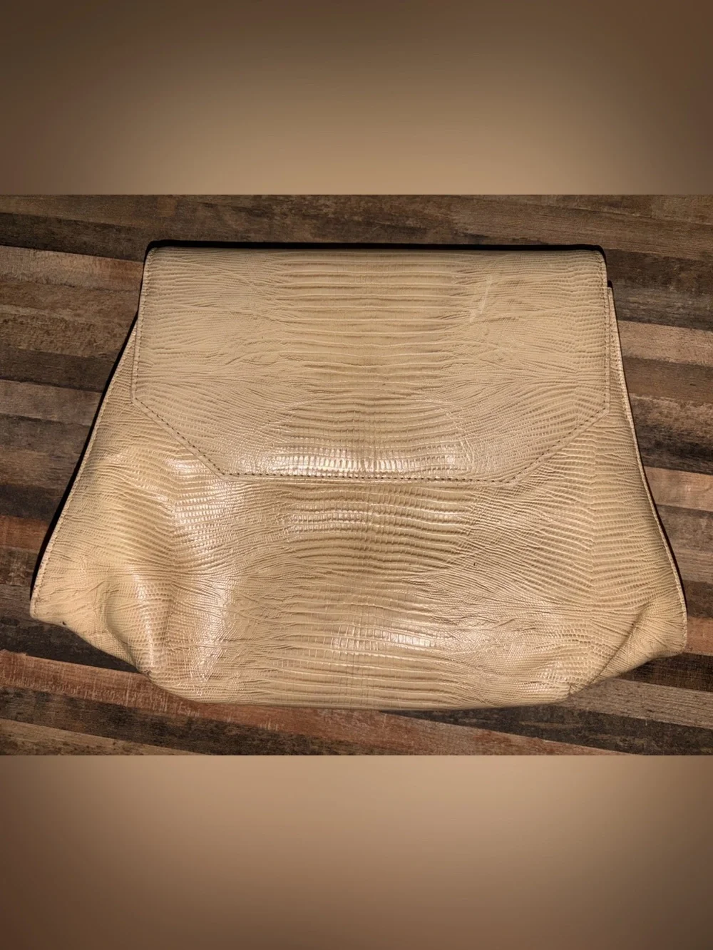 Meyers Vintage Neutral Lizard-Embossed Leather Clutch or Crossbody- Beige